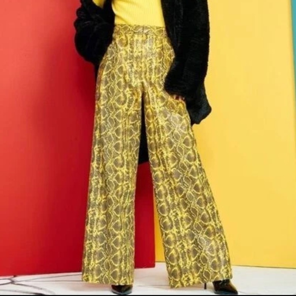 Alice Olivia Pants Eric Snakeskin-Print High Waist Flared Wide Leg Trousers‎ 10